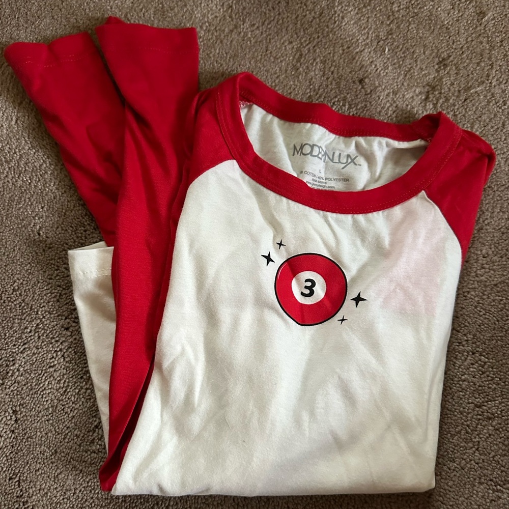 Billiard Red and White Graphic Long Sleeve Shirt